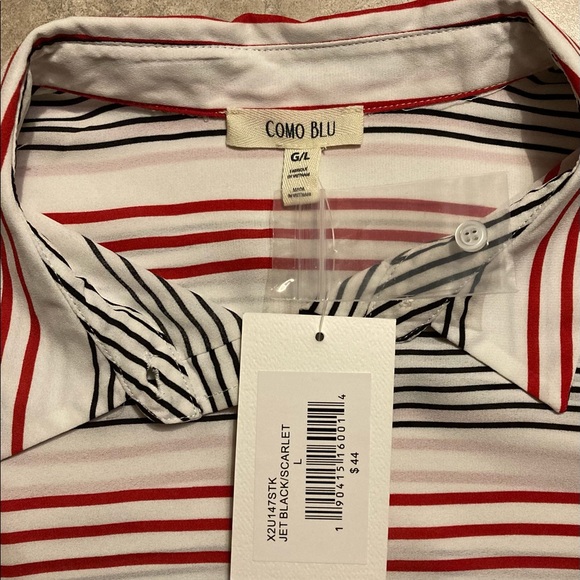 👛 NWT Como blu sheer blouse, large-🤍,❤️ & 🖤 stripe - Picture 9 of 10